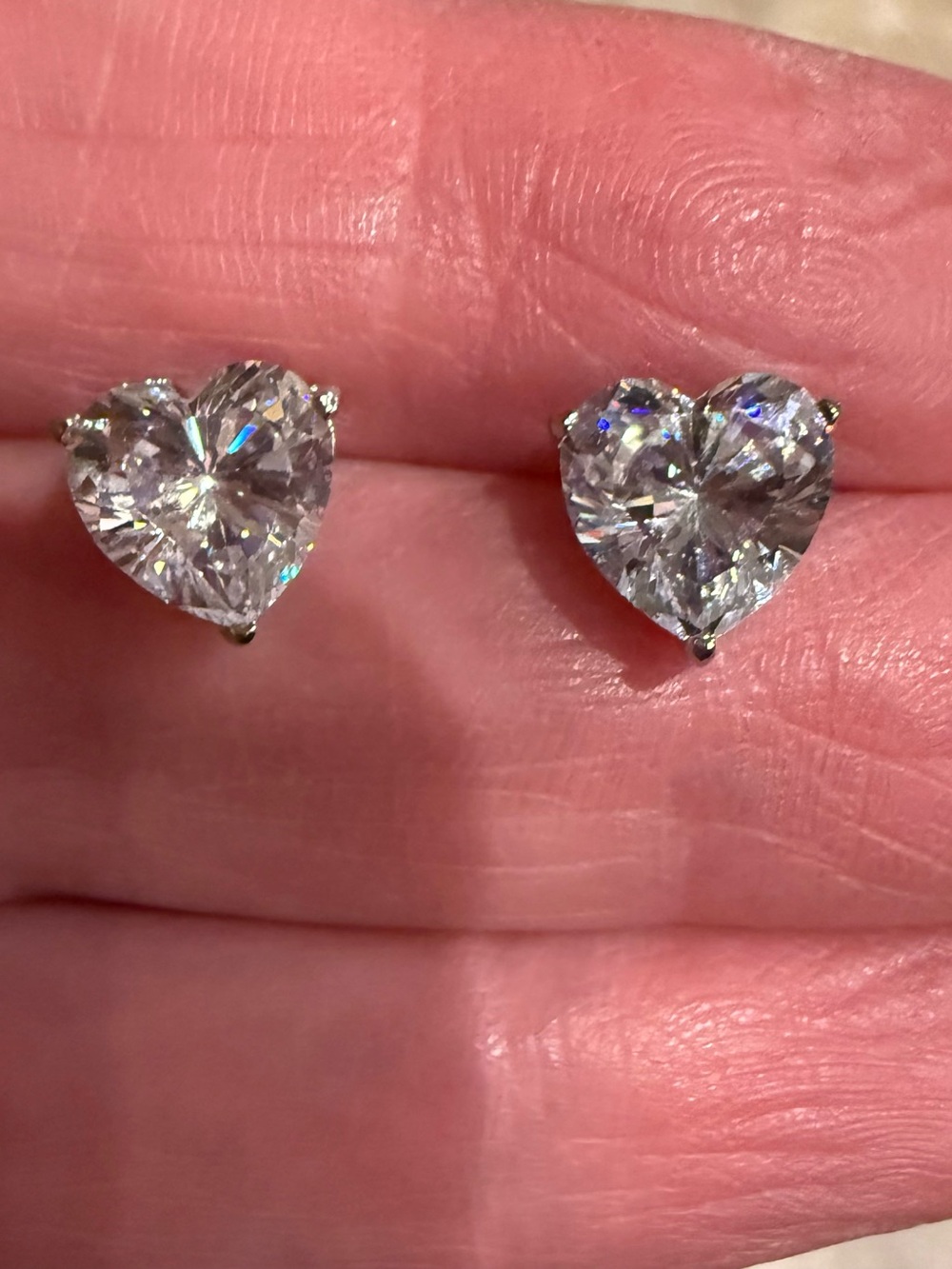 Heart-Shaped Clear Crystal Stud Earrings - Silver-Tone